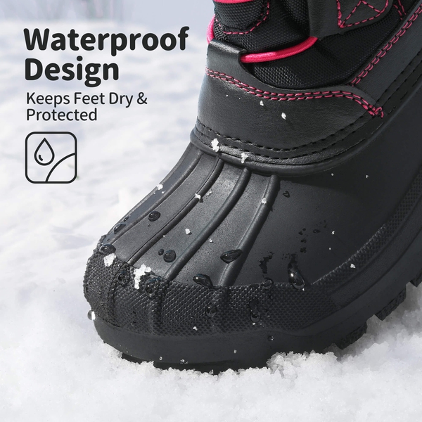 Kids Waterproof Shell Bottom Snow Boots - BLACK FUCHSIA - 3
